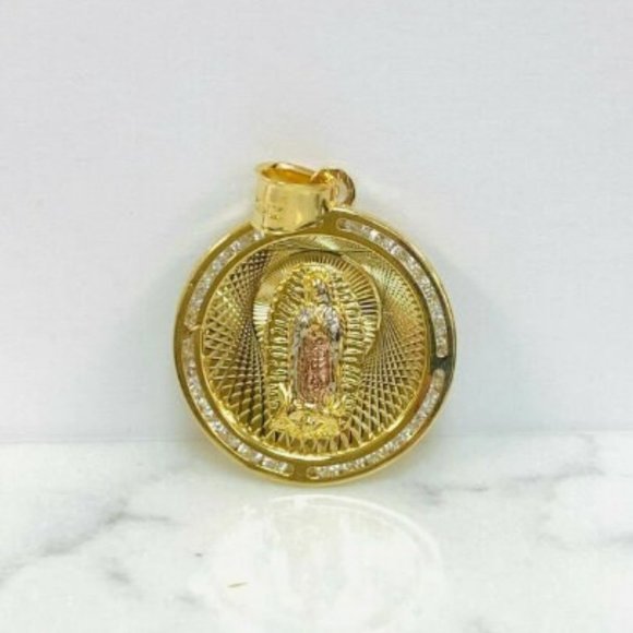 14K Gold Filled Virgen de Guadalupe Necklace Medalla Tres Oros 16" for Boy Girls - Picture 6 of 8